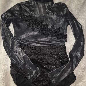 Black Metallic Long Sleeve Dance Leotard with Sequin Detail